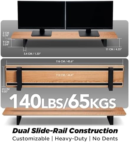 ULTRARM Moodular Wooden Monitor Stand Desk Organizer, Large 45.6" Oak