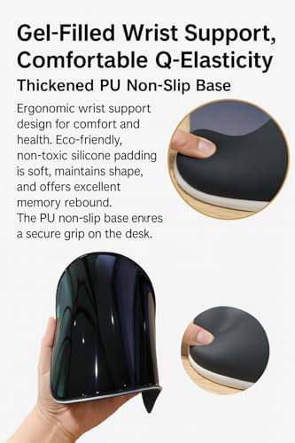 RAPIQUE Ergonomic Mouse Pad with Wrist Support, Memory Foam, Non-Slip Rubber Base, Comfortable Mousepad for Office & Gaming, Gray Black