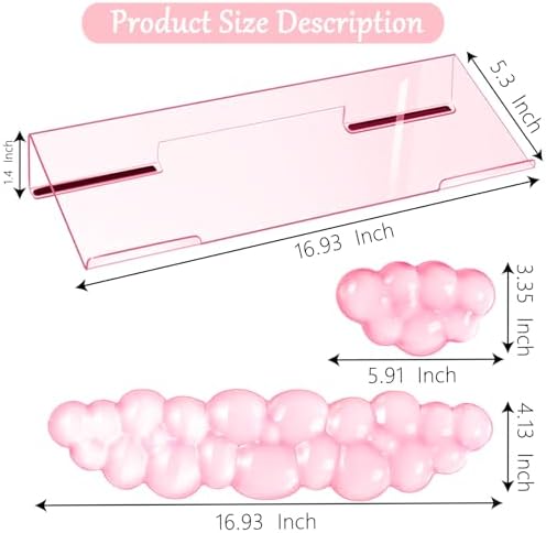 Acrylic Computer Keyboard Stand with Gel Cloud Wrist Rest Keyboard Riser with Comfortable Clear Silicone Mouse Wrist Pad Ergonomic Tilted Transparent Keyboard Holder for Desktop Office Hot Pink