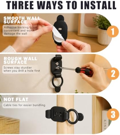 20 Pack Cable Management Clips, Adhesive Cord Organizer-Black