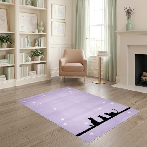 4'x6' Black Cat Lavender Starry Ultra-Soft Area Rug
