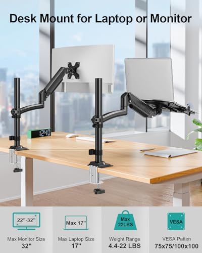 MOUNT PRO Laptop Arm Desk Mount for Max 22lbs 17" Laptop & Max 32" Monitor