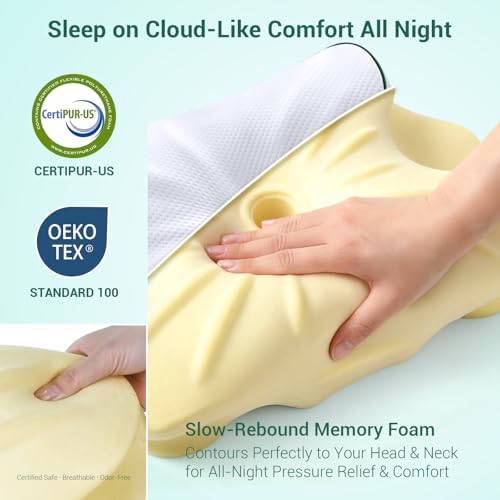 AZBESTPRO Memory Foam Cervical Pillow for Neck Support & Pain Relief, Butterfly Ergonomic Design – 24×15.75×5.7 Inches, Removable 100% Polyester Pillowcase, Suitable for Side & Back Sleepers (Green)