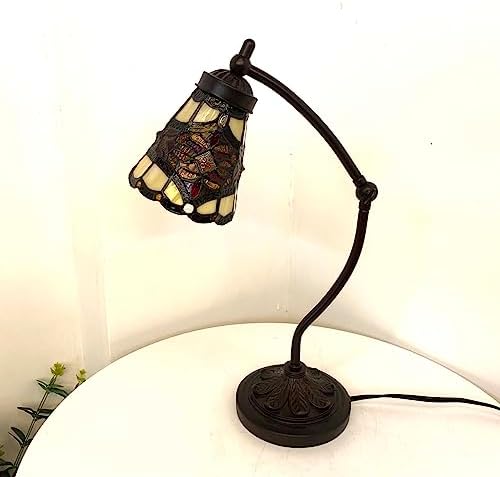 Bieye L10870 Tiffany Style Stained Glass Table Lamp Night Light with Swing Arm Base for Working Reading Home Decoration (Baroque Red)