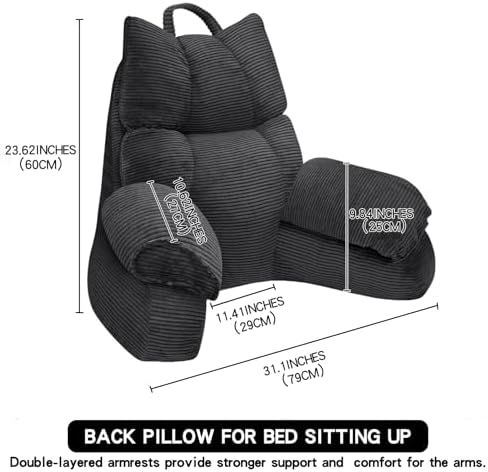 RRPAHWTV Reading Pillow for Bed with Arms, Back Support, Memory Foam