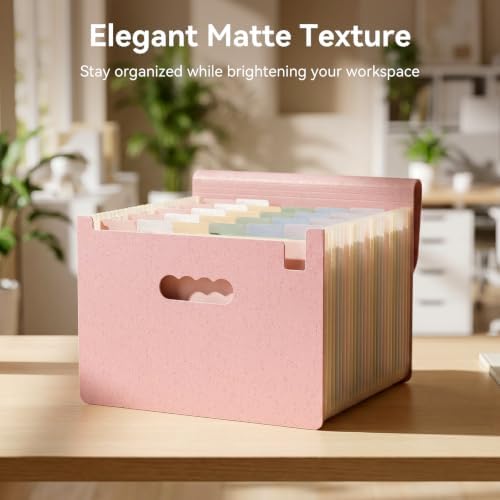 ThinkTex Accordion File Organizer, 26 Pockets File Folders, Soft Dusty Pink