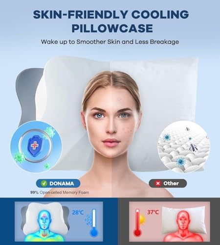 DONAMA Cervical Pillow for Neck and Shoulder, Cooling Contour Memory Foam Pillow for Pain Relief, Ergonomic Neck Support Pillow for Side Back Stomach Sleepers with Removable Pillowcase