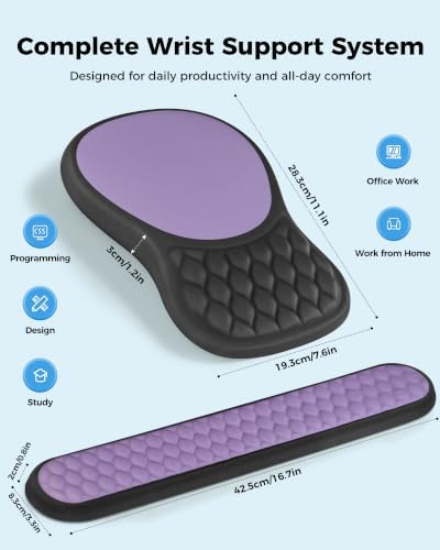 Ergonomic Mouse Pad and Keyboard Wrist Rest Set (Black&Purple)
