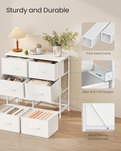 SONGMICS Dresser for Bedroom, Tall Dresser with 6 Fabric Drawers