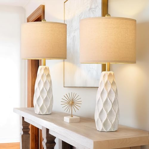 27.5" Ceramic Table Lamps for Living Room Bedroom Lamps Set of 2 Modern
