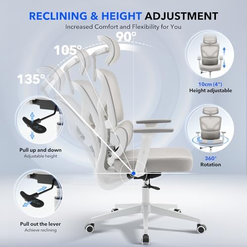 Ergonomic Office Chair Mesh – Adjustable Lumbar 3D Armrests High-Back Desk