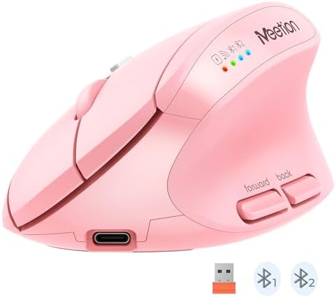 MEETION Ergonomic Vertical Mouse, Wireless Bluetooth Mouse - Pink