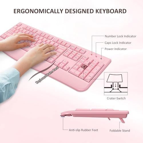 QUASIO Wireless Keyboard Mouse Combo, Windows & Mac Compatible (Pink)