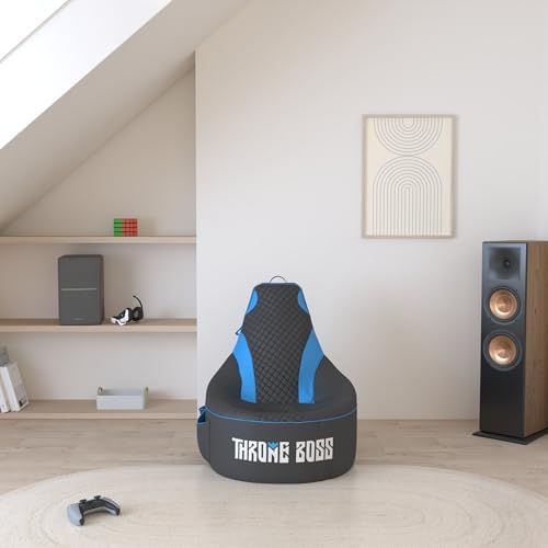 Gaming Bean Bag Chair Cover for Adults, High Back, Large Pockets, Blue