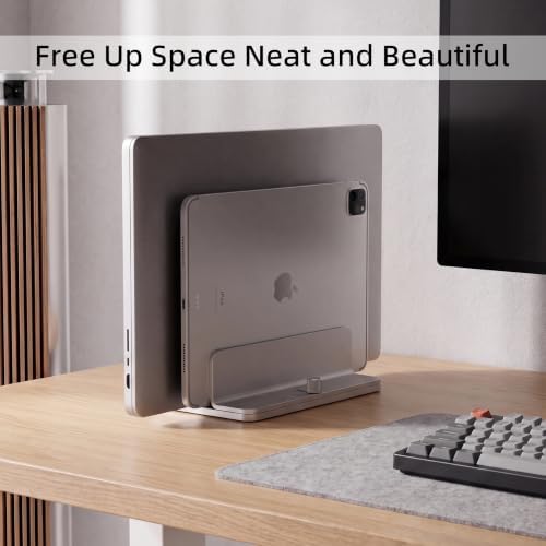 Vertical Laptop Stand, Dual Slot Adjustable Laptop Holder for Desk