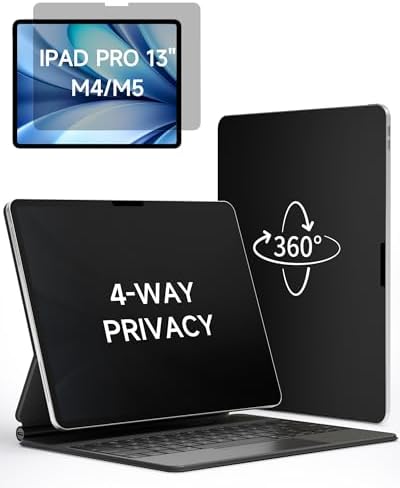 IPROKKO 360° Privacy Matte Screen Protector for iPad Pro 13 inch M4/M5 (2024/2025 7th/8th Generation),4 Way Anti Spy Glare Blue Light 13in Tablet Easy Install Screen Protector Filter [Compatible with Apple Pencil & Face ID, Case Friendly]