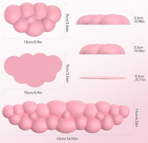 TECKNET Cloud Keyboard Wrist Rest Set, Cloud Wrist Rest with Non-Slip Base, PU Leather Wrist Pad for Keyboard with Ergonomic Memory Foam for Computer Laptop Office Gaming and Pain Relief, Dark Pink