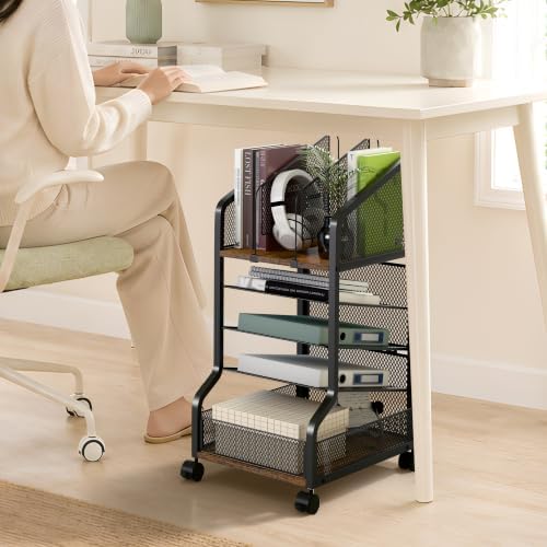 Rolling File Cart Under Desk Storage and Organizers 5-Tier Black