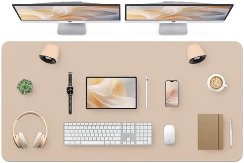 Bloss Extra Large Desk Mat 55" x 24", Non-Slip Dressing Table Cover Protector, Waterproof Student Study Desk Mat, PU Leather Computer Writing Desk Pad for Home Office and Decor - Beige