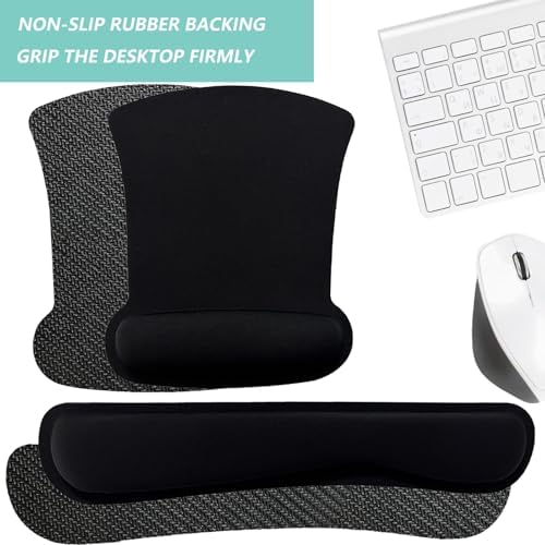 Keyboard Wrist Rest Pad Mouse Pad with Wrist Support Set of 3, Gaming Mousepad with Non-Slip Rubber Base, Ergonomic Memory Foam Mouse Cushion Support for Home Office Laptop Computer, Black