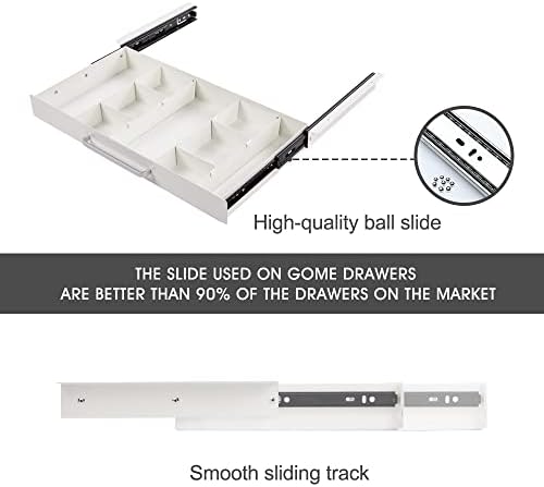 Large Size Under Desk Slide out Pencil Drawer White with Adjustable Space Divider Design for Storing Pencil and Office Accessories, Underdesk Pull out Tray Organizer Mounted for Sit Stand Workstation