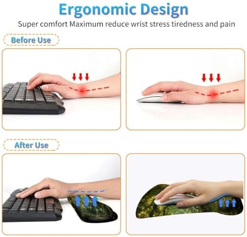 3-in-1 Ergonomic Memory Foam Keyboard Wrist Rest Pad Set, Forest Trees