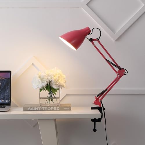 JONATHAN Y Odile 28.5" Metal Adjustable Clamp-On Task Lamp, Pink