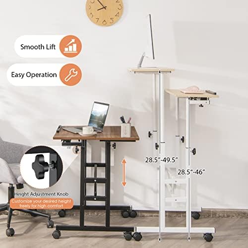 GIANTEX Mobile Standing Desk, Height Adjustable Stand Up Desk with Wheels & Tilting Tabletop, Rolling Laptop Cart Computer Workstation for Standing or Sitting, Home Office Sit Stand Desk, Walnut