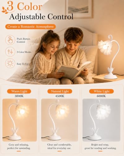 WERFOP Flower Table Lamp Cute Desk Lamp for Bedroom Home Decor