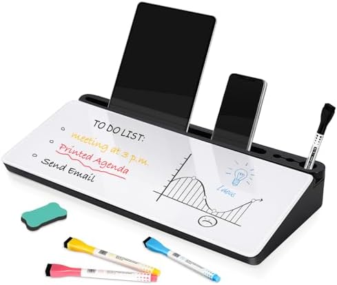 DOLLAR BOSS Glass Desk Whiteboard Small Dry Erase Board, Black