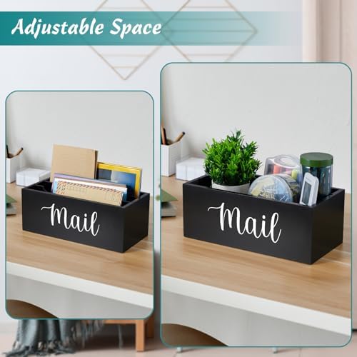 DRASTAR Mail Organizer Countertop, Wooden Mail Holder with 3 Slots, Desktop Mail Organizer, Black Mail Sorter for Home Office Accessories