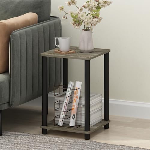 Furinno Modern Toolless 2-Tier Square Side Table, Open Shelf, Grey Oak