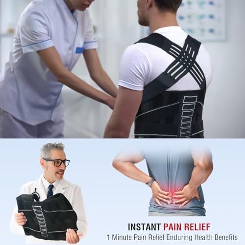 Back Brace Posture Corrector for Women and Men with Spine Vertical Alignment System, Lower Back Pain Relief, Back Straighter Instant Posture Corrector - Scoliosis (Black, XX-Large)