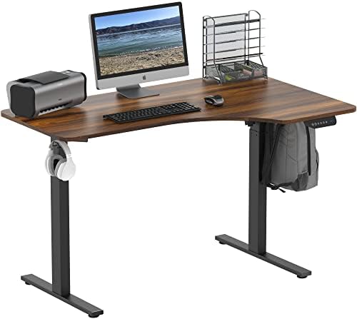 SHW 55-Inch Large Electric Height Adjustable L-Shaped Standing Desk, Walnut