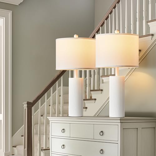 24.5”Modern Table Lamps for Living Room, Touch Lamps Set of 2, White