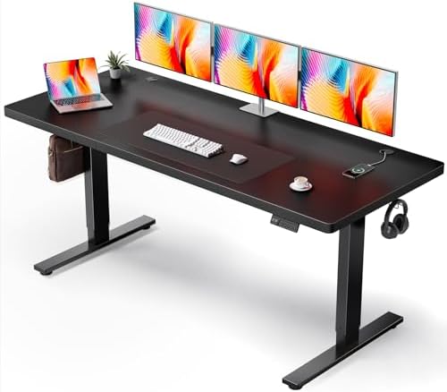 SIAGO Black 71x30 in Standing Desk, 1 Inch Thick Tabletop, Double Frame
