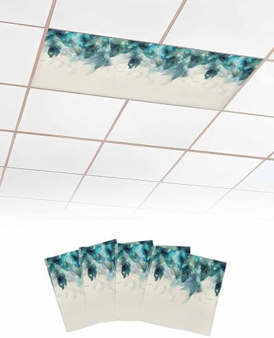 Peacock Feathers Magnetic Fluorescent Light Covers for Ceiling Lights 2 x 4 Feet,Teal Turquoise Blue Ombre Animal Office Classroom Kitchen Drop Ceiling Light Covers Filters Shade Panel 4 Packs