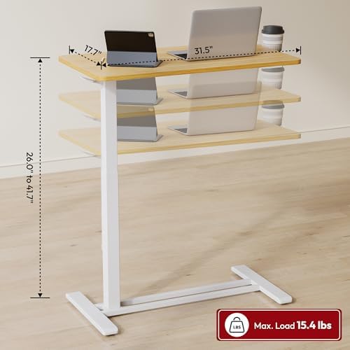 SANODESK 32''Pneumatic Adjustable Overbed Bedside Table with Hidden Casters