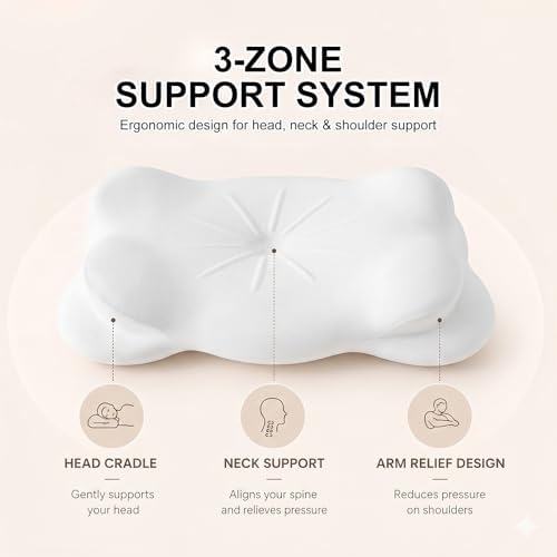 Cloud Sleep Pillow, Upgrade 3.0 Cloud Neck Pillow, Ergonomic Memory Foam Pillow with Adjustable Cervical Support & Cooling Breathable Cover for Side, Stomach Sleepers & Back (Medium-White)