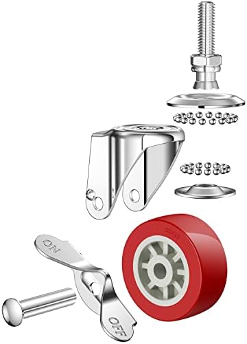 2 Inch Swivel Caster Wheels Set of 4, Locking Casters Heavy Duty Total Capacity 200lbs, Metric M8-1.25×25mm Threaded Stem PU Castors with Brake