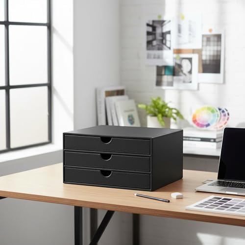 UnionBasic Document Organizer, 3-Drawer File Cabinet Document Storage Box, Office Desktop Filing Organizer, Black