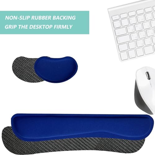 Keyboard Wrist Rest Mouse Wrist Support Set, Memory Foam Wrist Rest Pad for Computer Laptop Keyboard Mouse, Ergonomic Wrist Cushion Support for Typing Pain Relief, Gaming Home Office, Blue