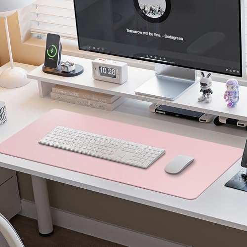 Boutilon Leather Desk Pad Protector,Non-Slip Mouse Pad,Laptop Desk Pad,Office Mouse Mat,Waterproof Leather Desk Blotter,Desk Writing Pad for Office and Home (XXL-Light Pink,47.2"x 17")