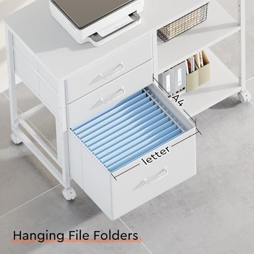 Maihail 3 Drawer File Cabinet with Wheels with Open Storage Shelf, White