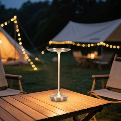 Cordless Table Lamp Set of 2,Portable Rechargeable 6000mAh Outdoor LED Table Lamps,3 Color Stepless Dimming Touch Battery Powered Lamp, Table Light for Restaurant/Patio/Camping/Bedroom(Silver)
