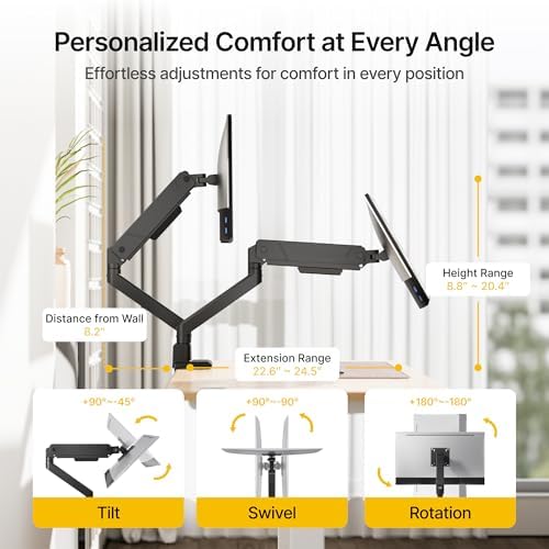 monTEK Dual Monitor Mount with USB Monitor Arms for 17 to 35 Inch Screen