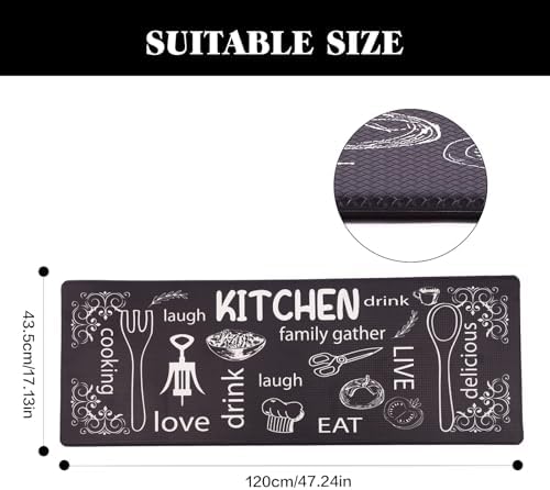 Mirok Washable Anti Fatigue Mat for Cushioned Floor Mat,Farmhouse Chef Kitchen Non-Skid Ergonomic Comfort Foam Rugs,Non Slip (17"x47")