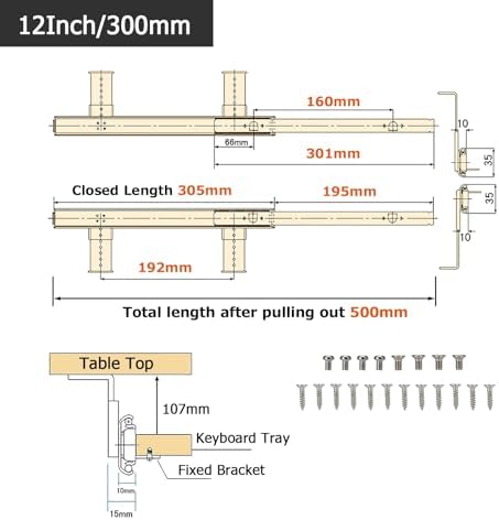 V3VOGUE 1-Pair Heavy Duty Metal Runners Slides 50kg Load - with Ball Bearing and Height Adjustable, for Drawer/Keyboard Shelf/Bookshelves/Piano, Under Desk Keyboard Tray Sliding Rails