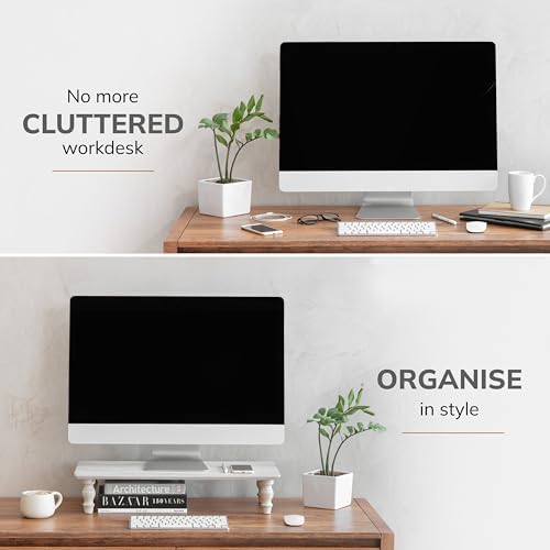 Anji Mountain Monitor Stand for Desk - Desktop Organizer & Laptop Riser, Ergonomic Monitor Riser, Space-Saving, Durable, Easy Assembly & Ideal for Home & Office,White Wash, 24-Inch, Classic