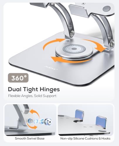 Nulaxy 360° Rotating Laptop Stand for Desk, Dual Foldable Design, Silver
